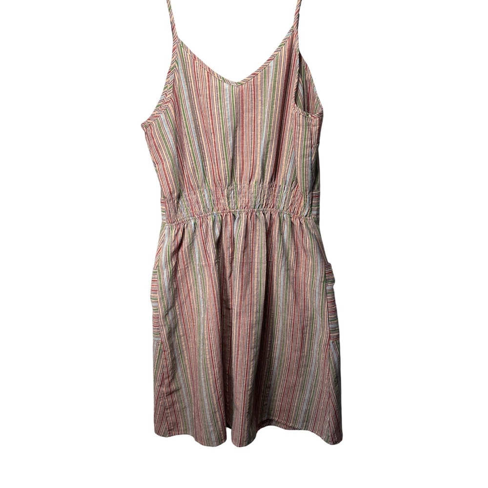 MONTEAU Multi Stripe Spaghetti Strap Mini Dress Pockets Elastic Waist Size M - Picture 2 of 8